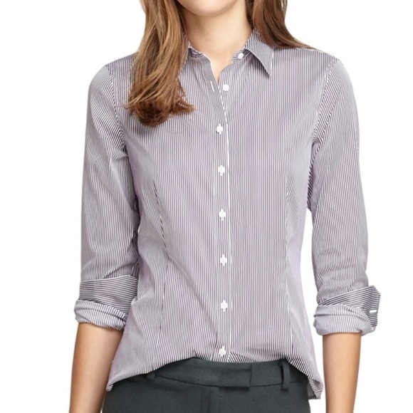 Brooks Brothers Tops - Brooks Brothers tailored fit white navy stripe button blouse size 6